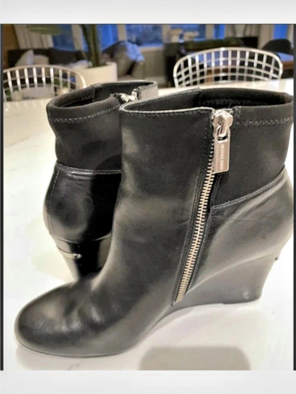 Michael Kors Bromley Black Zip Wedge Ankle Boots size 10